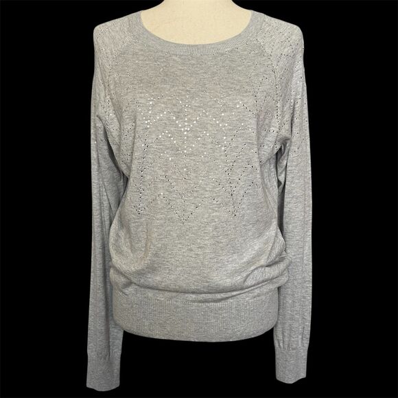 Ted Baker Cotton Cashmere Sweater Size 4 Rhinestones Preppy Holiday Classic Crew - Picture 1 of 11